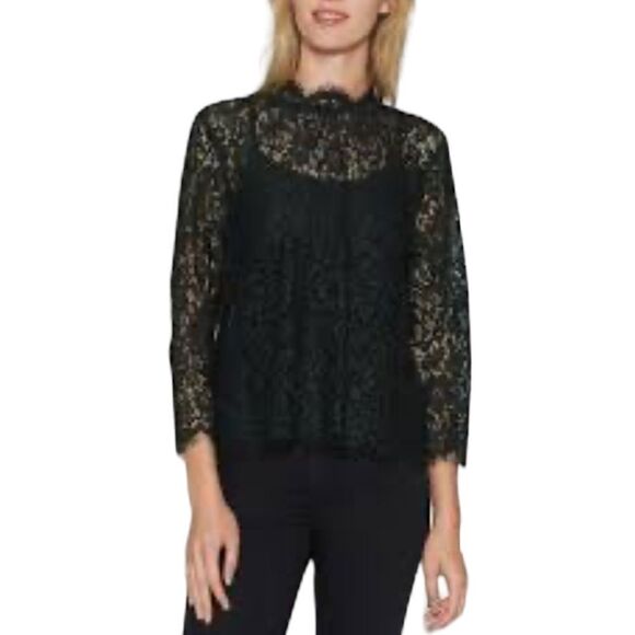 JOIE Freyda Green Mock-Neck Lace Top Blouse - Size Small / S - Picture 10 of 10